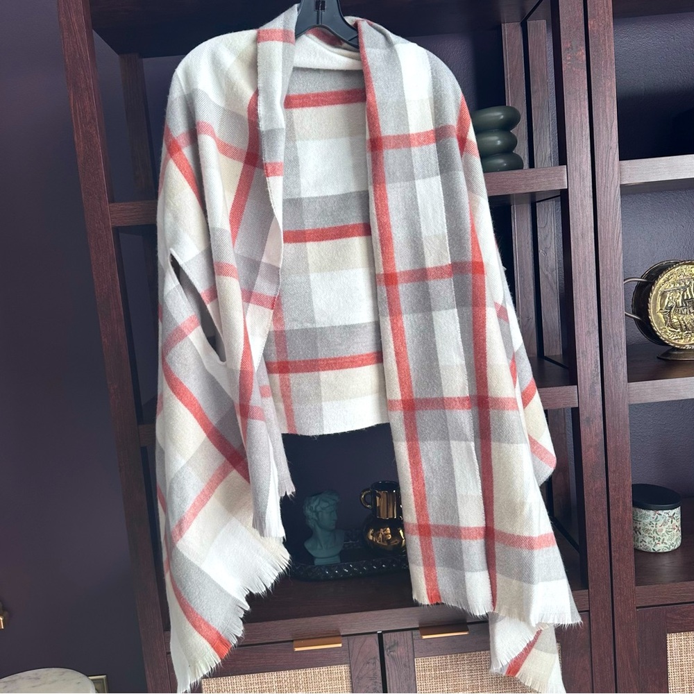Rust Orange, Cream, and Gray Soft Cape with Arm Holes